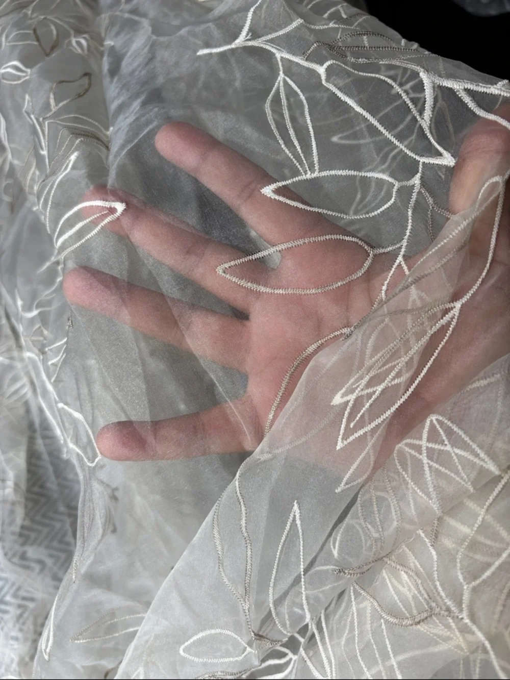 Sheer Embroidered Leaf Curtain Panel Set- Ivory 105” long 56” wide